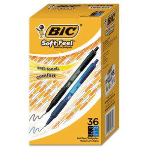 BIC Soft Feel Retractable Ballpoint Pen Value Pack, 1mm, Assorted Ink/Barrel, 36/Pack BICSCSM361AST SCSM361-AST