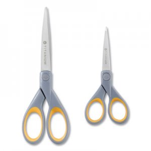 Westcott Titanium Bonded Scissors, 5" and 7" Long, 2.25" and 3.5" Cut Lengths, Gray/Yellow Straight Handles, 2