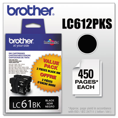 Brother (LC-61) Innobella Ink, 450 Page-Yield, 2/Pack, Black LC612PKS BRTLC612PKS