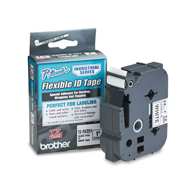 Brother P-Touch TZe Flexible Tape Cartridge for P-Touch Labelers, 1in x 26.2ft, Black on White TZEFX251 BRTTZEFX251