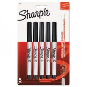 Sharpie Ultra Fine Tip Permanent Marker, Extra-Fine Needle Tip, Black, 5/Pack SAN37665PP 37665PP