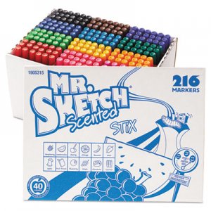 Mr. Sketch Scented Stix Watercolor Marker Set, Fine Bullet Tip, Assorted Colors, 216/Set SAN1905315 1905315