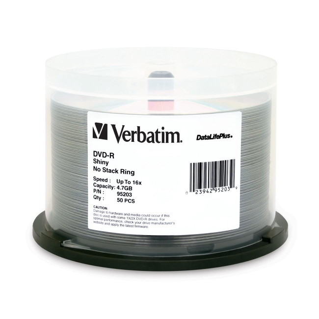 Verbatim DVD-R 4.7GB 16x DataLifePlus Shiny Silver 50pk Spindle 95203