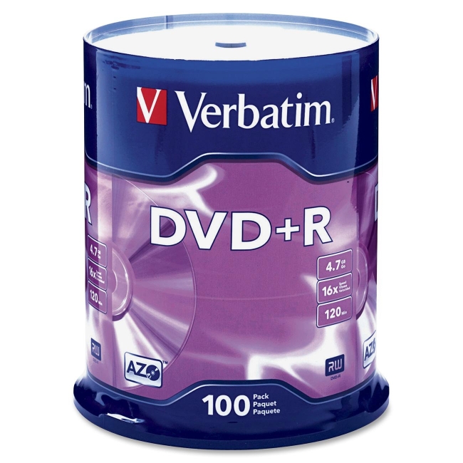 Verbatim DVD+R 4.7GB 16x 100pk Spindle 95098