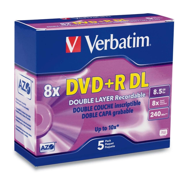 Verbatim Double Layer DVD+R DL 8.5GB 8x 5pk Slim Case 95311