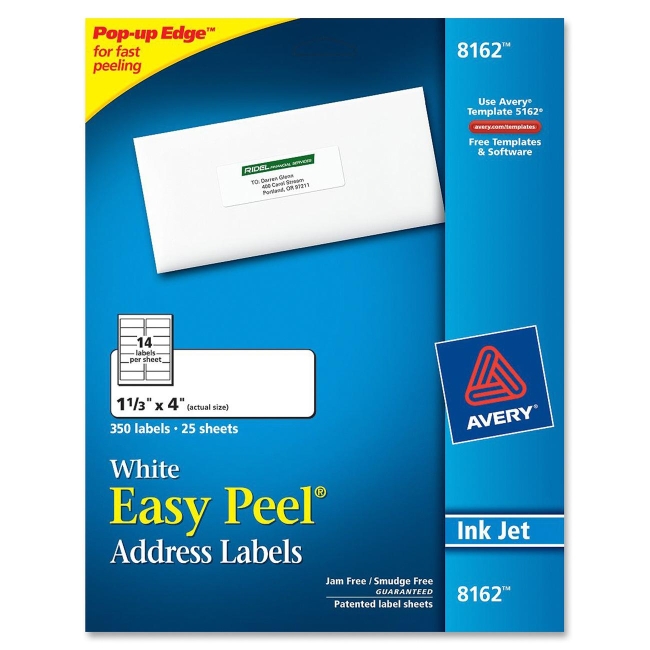 Avery Easy Peel Ink Jet White Mailing Labels 8162