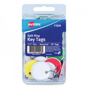 Avery Key Tags with Split Ring, 1 1/4 dia, Assorted Colors, 50/Pack AVE11026 11026