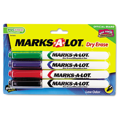 Marks-A-Lot Pen Style Dry Erase Markers, Bullet Tip, Assorted, 4/Set 24459 AVE24459