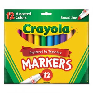 Crayola Non-Washable Marker, Broad Bullet Tip, Assorted Colors, Dozen CYO587712 587712