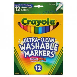 Crayola Ultra-Clean Washable Markers, Fine Bullet Tip, Assorted Colors, Dozen CYO587813 587813