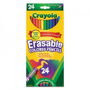 Crayola Erasable Color Pencil Set, 3.3 mm, 2B (#1), Assorted Lead/Barrel Colors, 24/Pack CYO682424 682424