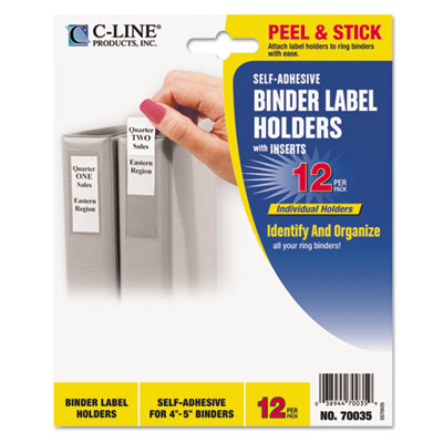 C-Line Self-Adhesive Ring Binder Label Holders, Top Load, 2 1/4 x 3, Clear, 12/Pack 70035 CLI70035