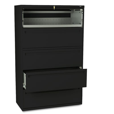 HON 700 Series Five-Drawer Lateral File w/Roll-Out & Posting Shelves, 42w, Black 795LP HON795LP