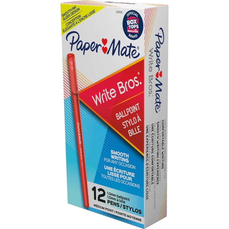 Paper Mate Ballpoint Stick Pen, Red Ink,Medium, Dozen 3321131 PAP3321131