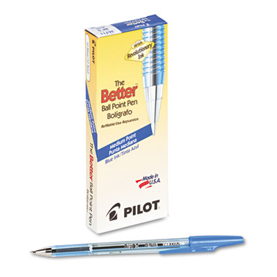 Pilot Better Ballpoint Stick Pen, Blue Ink, Medium, Dozen 36711 PIL36711