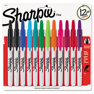 Sharpie Retractable Permanent Markers, Fine Point, Asstd., 12/Set 32707 SAN32707