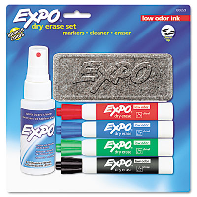 EXPO Low Odor Dry Erase Marker Starter Set, Chisel, Assorted, 4/Set 80653 SAN80653