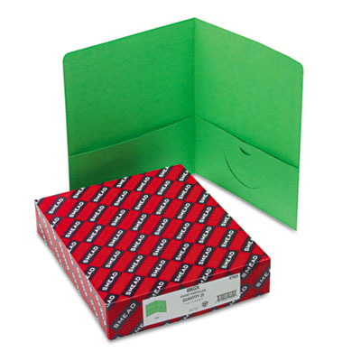 Smead Two-Pocket Portfolio, Embossed Leather Grain Paper, Green, 25/Box 87855 SMD87855