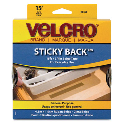Velcro Sticky-Back Hook and Loop Fastener Tape with Dispenser, 3/4 x 15 ft. Roll, Beige 90083 VEK90083