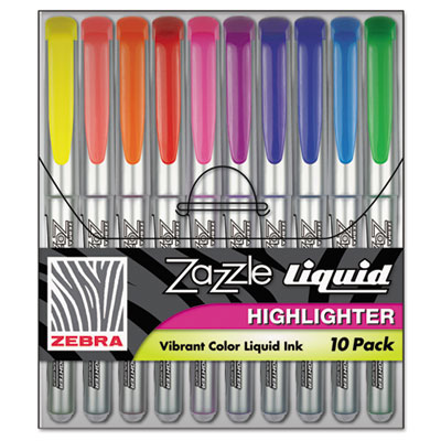 Zebra Zazzle Liquid Ink Highlighter, Chisel Tip, Asst Colors, 10/Set 71111 ZEB71111