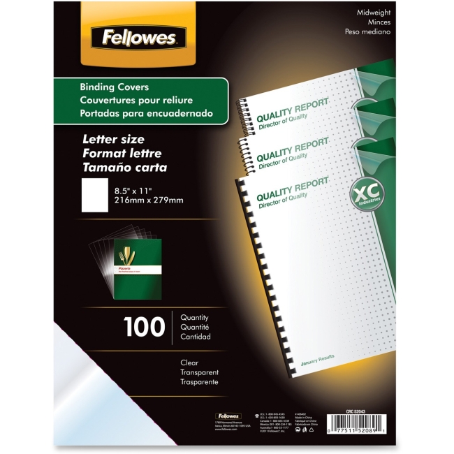 Fellowes Transparent PVC Covers - Letter, 100 Pack 52089