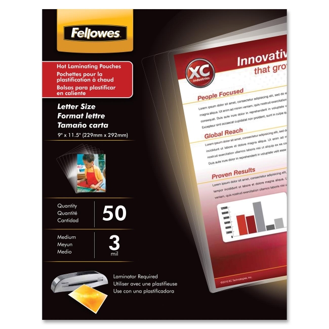 Fellowes Glossy Pouch - Letter, 3 mil, 50 pack 52225