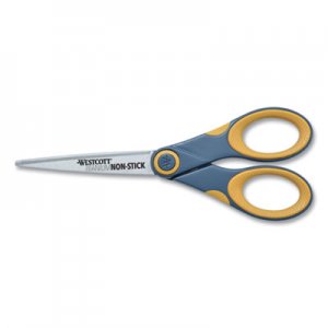 Westcott Non-Stick Titanium Bonded Scissors, 7" Long, 3" Cut Length, Gray/Yellow Straight Handle ACM14851 14851