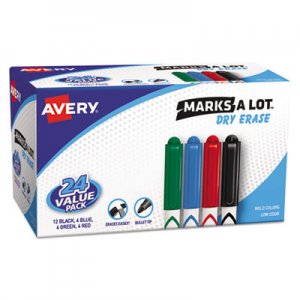 Avery Marks-A-Lot Pen-Style Dry Erase Markers, Bullet Tip, Assorted, 24/Set AVE29860 29860