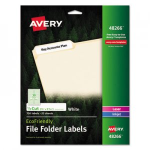 Avery EcoFriendly Permanent File Folder Labels, 0.66 x 3.44, White, 30/Sheet, 25 Sheets/Pack AVE48266 48266