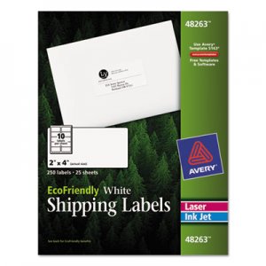 Avery EcoFriendly Mailing Labels, Inkjet/Laser Printers, 2 x 4, White, 10/Sheet, 25 Sheets/Pack AVE48263 48263