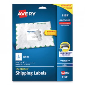 Avery Shipping Labels w/ TrueBlock Technology, Inkjet Printers, 3.5 x 5, White, 4/Sheet, 25 Sheets/Pack AVE8168 08168