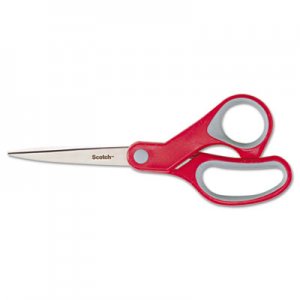 Scotch Multi-Purpose Scissors, 8" Long, 3.38" Cut Length, Gray/Red Straight Handle MMM1428 1428