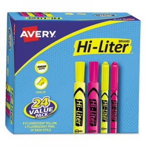 Avery HI-LITER Desk-Style Highlighters, Chisel/Bullet Tip, Assorted Colors, 24/Pack AVE29862 29862