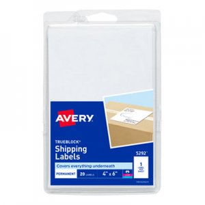 Avery 4 x 6 Shipping Labels with TrueBlock Technology, Inkjet/Laser Printers, 4 x 6, White, 20/Pack AVE5292 05292