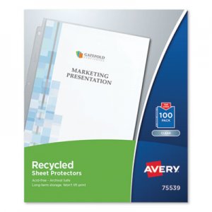 Avery Top-Load Recycled Polypropylene Sheet Protector, Clear, 100/Box AVE75539 75539