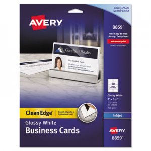 Avery Clean Edge Business Cards, Inkjet, 2 x 3 1/2, Glossy White, 200/Pack AVE8859 08859