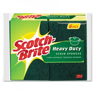 Scotch-Brite Heavy-Duty Scrub Sponge, 4 1/2" x 2 7/10" x 3/5", Green/Yellow, 6/Pack