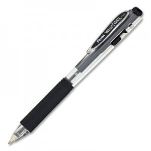 Pentel WOW! Retractable Gel Pen, Medium 0.7 mm, Black Ink, Clear/Black Barrel, Dozen PENK437A K437A