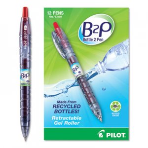 Pilot B2P Bottle-2-Pen Recycled Retractable Gel Pen, 0.7mm, Red Ink, Translucent Blue Barrel PIL31602 31602