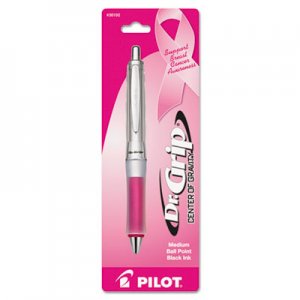 Pilot Dr. Grip Center of Gravity Retractable Ballpoint Pen, 1mm, Black Ink, Silver/Pink Barrel PIL36192 36192