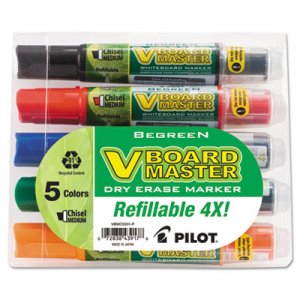 Pilot BeGreen V Board Master Dry Erase Marker, Medium Chisel Tip, Assorted Colors, 5/Pack PIL43917 43917