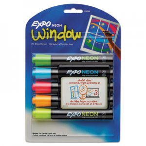 EXPO Neon Windows Dry Erase Marker, Broad Bullet Tip, Assorted Colors, 5/Pack SAN1752226 1752226