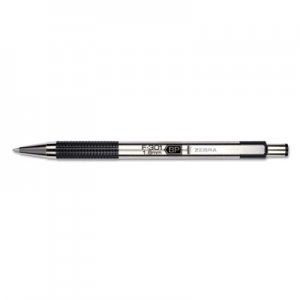 Zebra F-301 Retractable Ballpoint Pen, 1.6 mm, Black Ink, Stainless Steel/Black Barrel, Dozen ZEB27310 27310