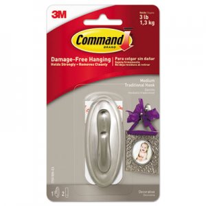 Command Decorative Hooks, Traditional, Medium, 1 Hook and 2 Strips/Pack MMM17051BNES 17051BN-ES