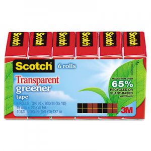 Scotch Transparent Greener Tape, 1" Core, 0.75" x 75 ft, Transparent, 6/Pack MMM6126P 612-6P
