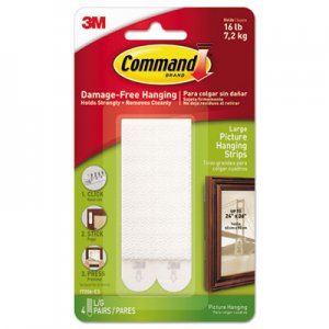 Command Picture Hanging Strips, Removable, 0.5" x 3.63", White, 4 Pairs/Pack MMM17206ES 17206-ES