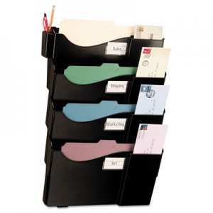 Officemate Grande Central Wall Filing System, Four Pockets, 16 5/8 x 4 3/4 x 23 1/4, Black