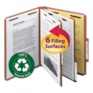 Smead Pressboard Classification Folder, 2" Exp., Two Dividers, Letter, Red, 10/Box SMD14024 14024