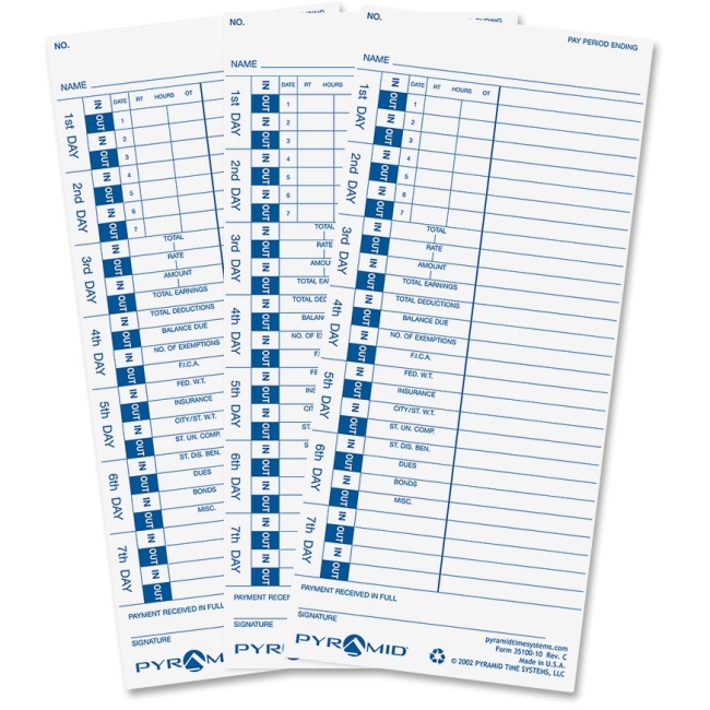 Pyramid Time Card for Models 3500, 3600SS & 3700 35100-10