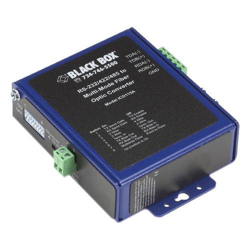 Black Box Industrial Opto-Isolated Serial to Fiber Multimode ST Converter ICD115A
